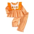 thumbnail image 1 of Toddler Girls Halloween Clothes Set Plaid Pumpkin Embroidered Plaid Ruffle T-Shirt Tees Tops + Wide Straight Leg Pants 2 Pcs Outfits 6M-4T, 1 of 7
