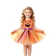 thumbnail image 1 of Toddler Girls Halloween Dress Pumpkin Lantern Mesh Back Bowknot Sleeveless Summer Dresses Girls Size 4-5T, 1 of 7