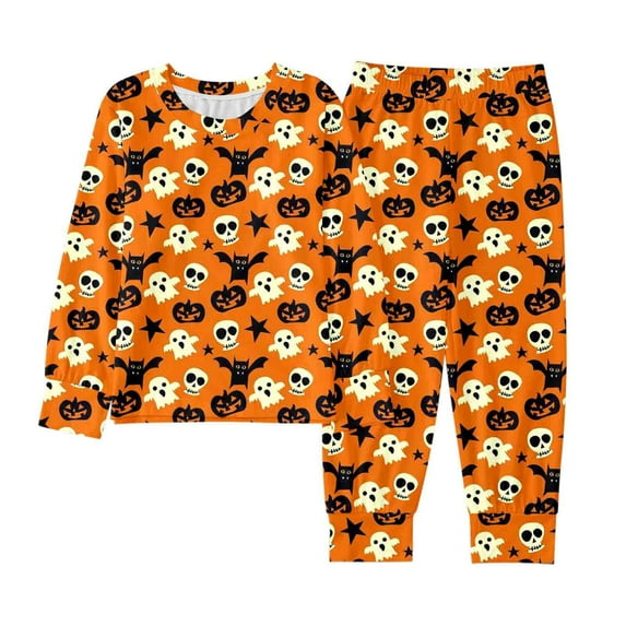 Toddler Halloween Pajamas Toddler Pumpkin Ghost Bat Print Girls Pajamas Set Long Sleeve Pullover Crewneck Soft Shirts Pants Set Toddler Toddler Girl Pajamas 3-4 Years