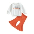 thumbnail image 1 of Toddler Girls Halloween Pants Set, Letters Print Sweatshirt with Elastic Waist Flare Pants, 1 of 7