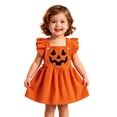 thumbnail image 1 of Toddler Girls Halloween Pumpkin Dress, Orange Corduroy Ruffle Strap Overall Dress, Cute Jack O Lantern Embroidery Princess Skirt for Holiday Party (Orange,3-4 Years), 1 of 5