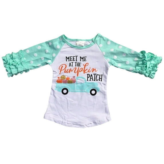 Toddler Girls Halloween Pumpkin Truck Polka Party Holiday Raglan Top T-Shirt Tee White 2T XS (P318254P)