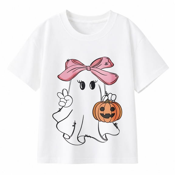 Toddler Girls Halloween Shirt Cute Ghost B00 Tshirt Kids Outfits Short Sleeve Tees Tops