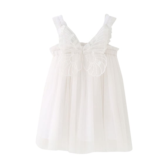 Toddler Girls Hawaiian Dress Solid Color Butterfly Mesh Sleeveless Suspenders Party Clothes Summer Dresses Girls Size 12-18 Months