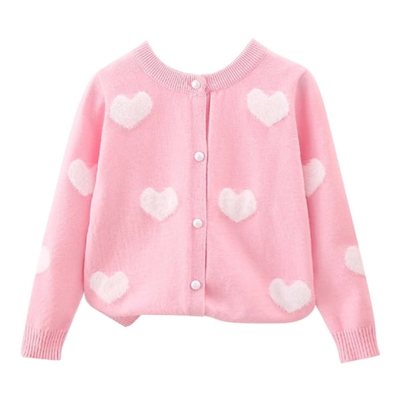 Toddler Girls Heart Graphic Knit Sweater Cardigan Kids Crewneck Cotton Long Sleeve Button down Love Coat Soft Thicken Jackets