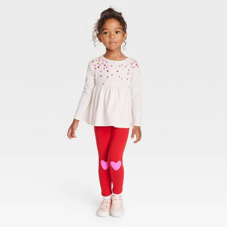 Toddler Girls Heart Top Leggings Set Size 4T Cream