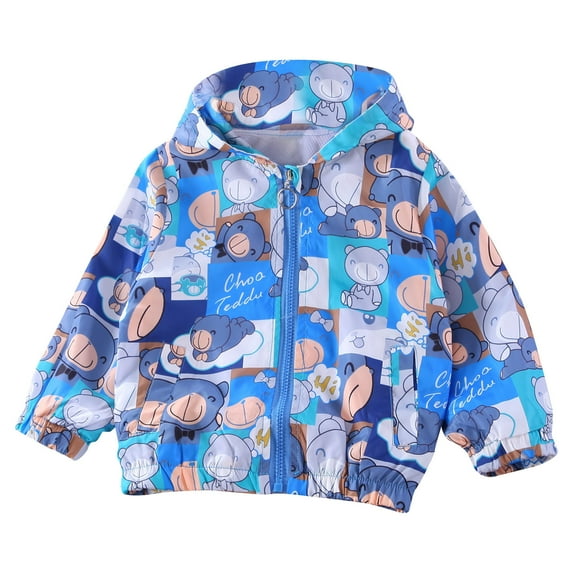 Toddler Girls Hooded Fleece Jacket Cute Cartoon Windbreaker Warm Winter Coats Rain Jacket Hooded Zip Light Outerwear