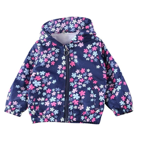 Toddler Girls Hooded Fleece Jacket Cute Cartoon Windbreaker Warm Winter Coats Rain Jacket Hooded Zip Light Outerwear