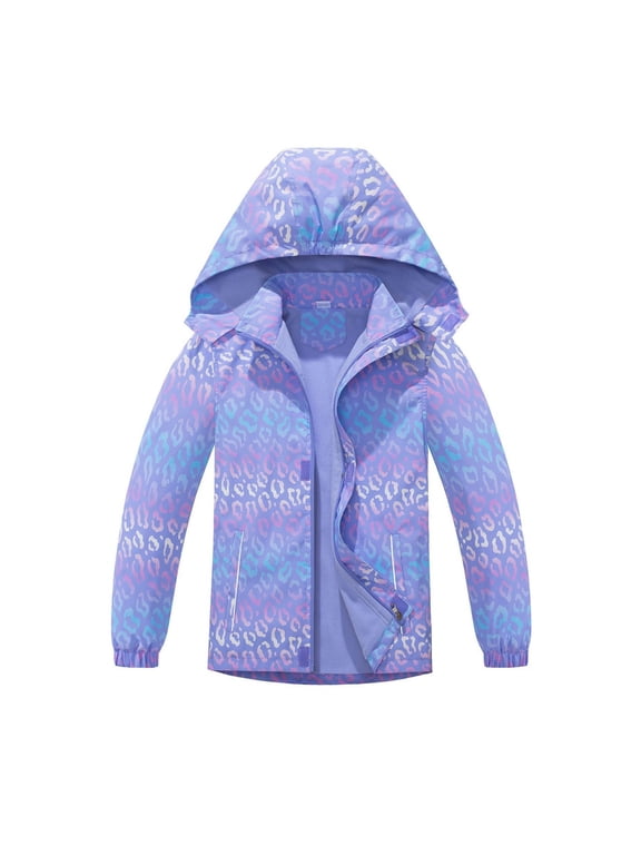Toddler Girls Hooded Rain Jackets Coat Zip Up Gradient Leopard Outdoor Windproof Coats Outwear Kids Size 3-4T