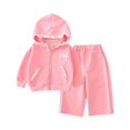 thumbnail image 1 of Toddler Girls Hooded Sweatshirt and Pants Set Ruffle Trim Zipper Jacket Two Piece Outfit for Kids Casual Wear, 1 of 5