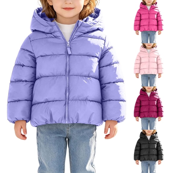 Toddler Girls Hooded er Coat, Solid Color Full‑Zip Warm Thicken Long Sleeve Outerwear, Windproof Casual Winter Jacket for Little Girls Cold Weather Daily Outdoor Wear