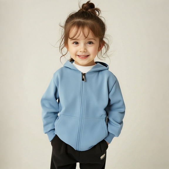 Toddler Girls Hoodie Kids Blue Zip Up Hooded Casual Long Sleeve Hoodie Sweatershirt Pullover Warm Fall Winter Clothes Little Girls Clothes 18-24M