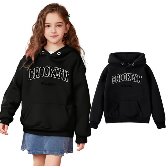 Toddler Girls Hoodies Brooklyn Letter Print Hooded Long Sleeve Hooded Sweatshirt Top Fall Clothes 3-4 Years Boy Clothes Girls Clothing