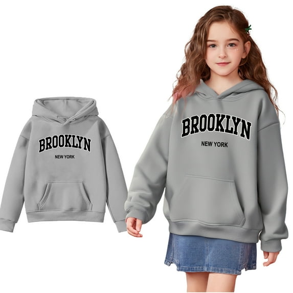 Toddler Girls Hoodies Kids Brooklyn Letter Print Hooded Lightweight Long Sleeve Hoodies Warm Fall Winter Clothes Kids Clothes Girls Size 3-4 Years Kids Clothes