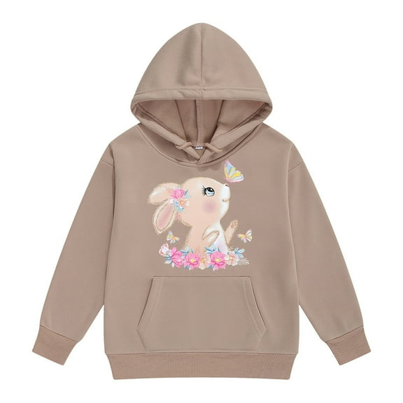 Toddler Girls Hoodies Sweatshirts Cute Bunny Print Pullover Kids Casual Outerwear Warm Jacket Fall Winter Clothing Khaki Size 4-5T