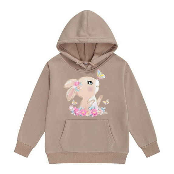Toddler Girls Hoodies Sweatshirts Cute Bunny Print Pullover Kids Casual Outerwear Warm Jacket Fall Winter Clothing Khaki Size 4-5T