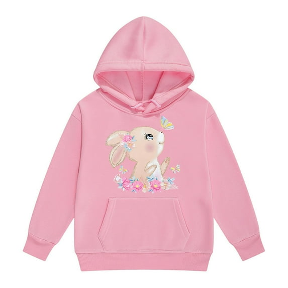 Toddler Girls Hoodies Sweatshirts Cute Bunny Print Pullover Kids Casual Outerwear Warm Jacket Fall Winter Clothing Pink Size 2-3T