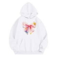 thumbnail image 1 of Toddler Girls Hoodies Sweatshirts Young Girls Fashion Long Sleeve Hooded Sweatshirt With Bow Print Pocket Fall Winter Season Clothes White Size 1-2T, 1 of 4