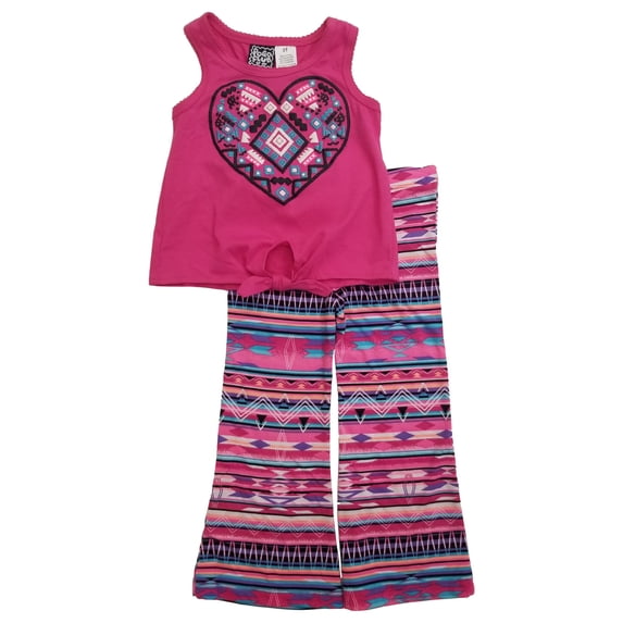 Toddler Girls Hot Pink Blue Heart 2pc Baby Set Outfit Tank & Stretchy Pants 3t