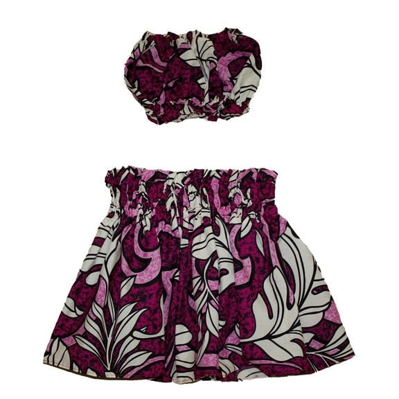 Toddler Girls Hula Skirts For 1 to 2 Years Old Girls Pa'u Hula Flower Skirts with Matching Top Set