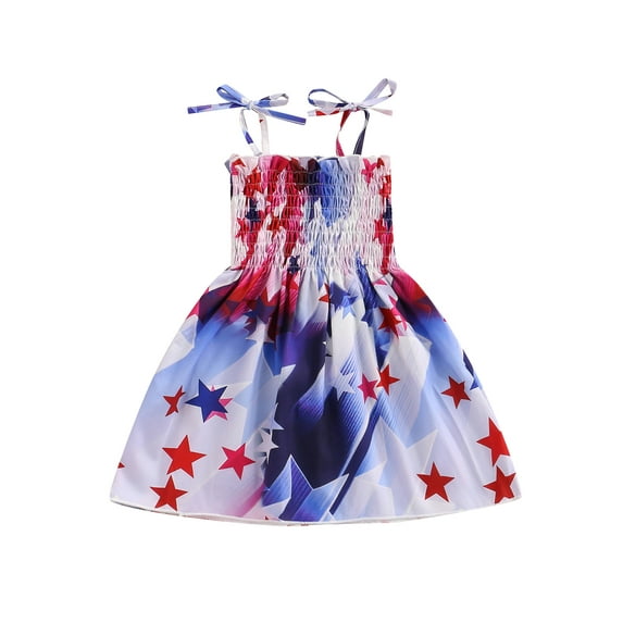 Toddler Girls Independence Day Dress Star Stripe Flag Print Kids 4th of July Sling Dresses Outfits
