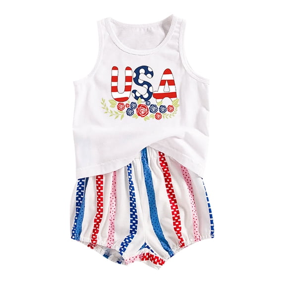 Toddler Girls Independence Day Outfits Sleeveless Geometric Print Vest + Shorts Two Clothes Suit Girl Summer Sets