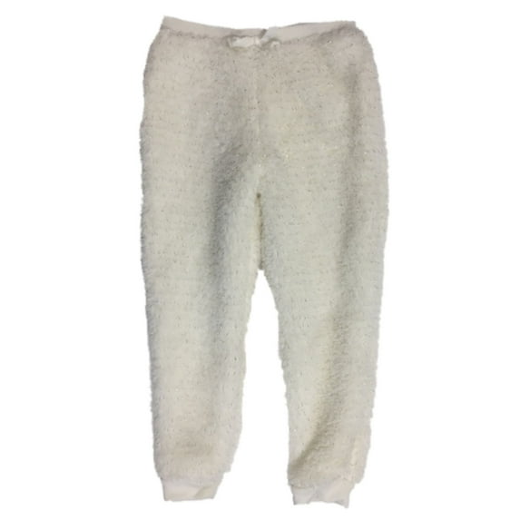 Toddler Girls Ivory & Silver Shimmer Plush Fleece Sweat Pants 4T