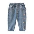 thumbnail image 1 of Toddler Girls Jeans Casual Elastic Waist Denim Pants Cute Loose Spring Fall Harem Trousers with Pockets Lounge Wear, Light Blue, 5 Years, 1 of 6