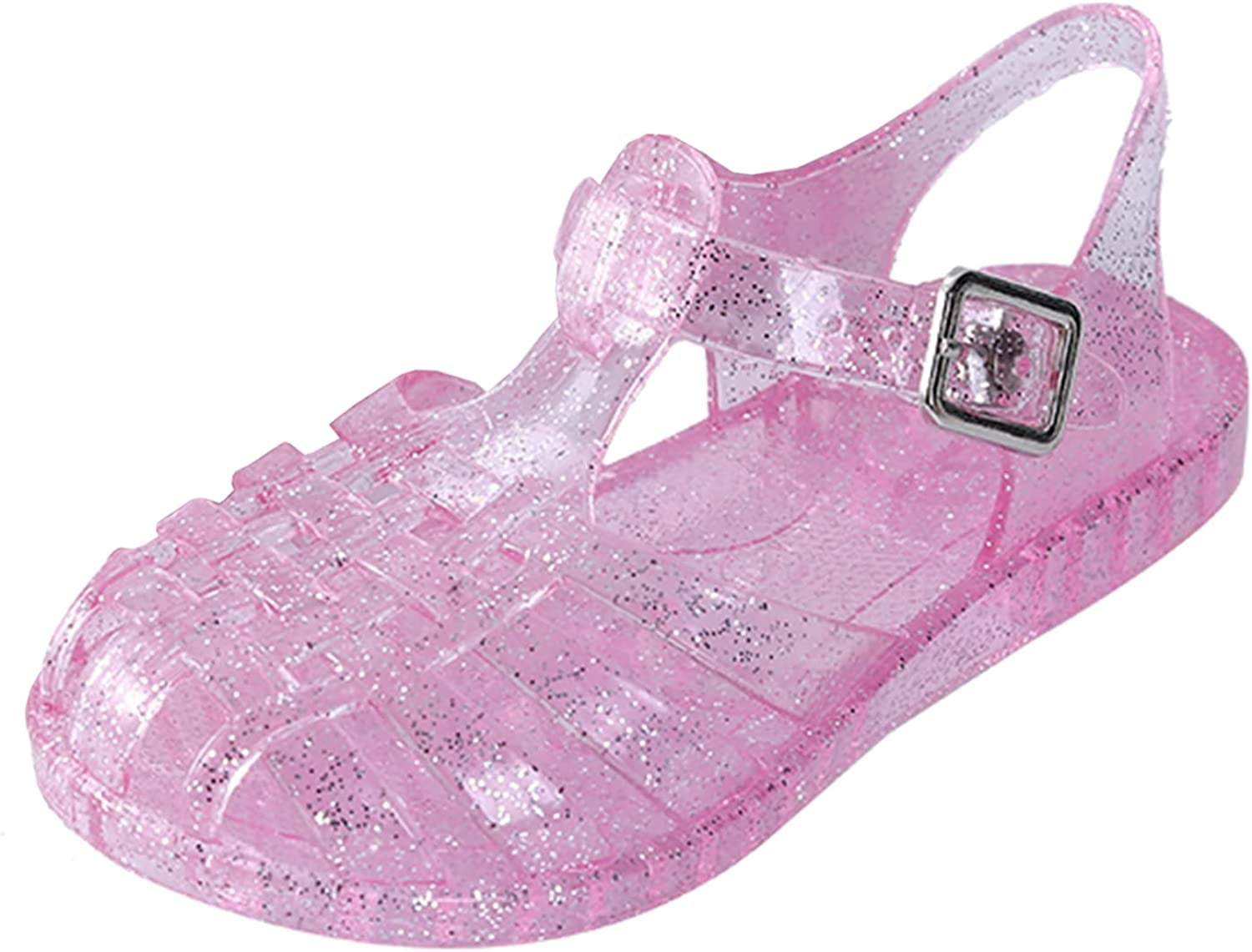JUJU Pink Glitter Chunky Heel Jelly Sandals | New Look