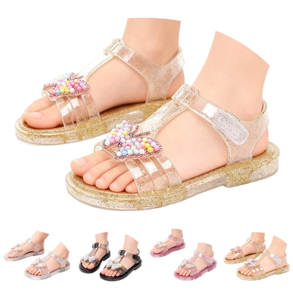 Toddler Girls Jelly Sandals Princess Dress Flat Shoes Summer Casual Glitter Beach Shoes Waterproof Fisherman Gladiator Shoes White 12.5 Little Kid