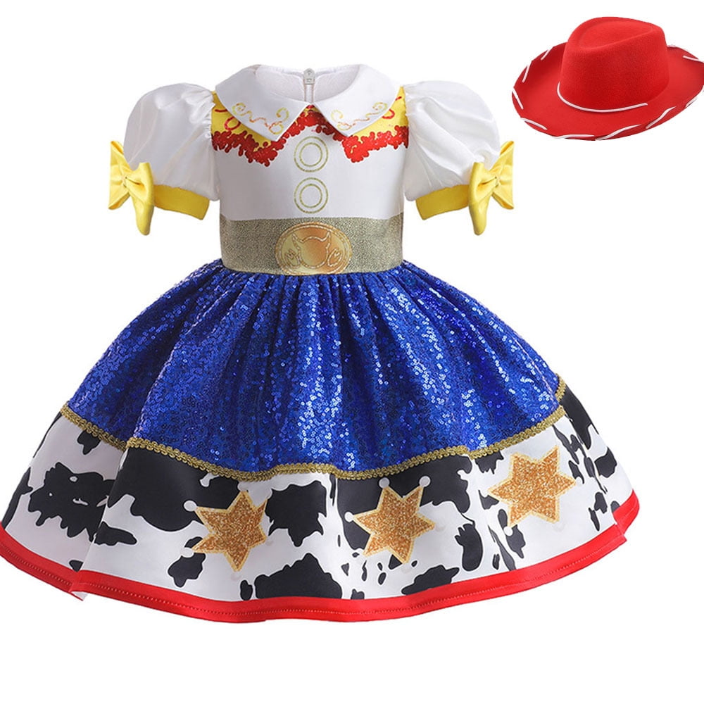 Little Girls Cowgirl Sequins Costume Dress Up Halloween Birthday Party Outfit with Hat