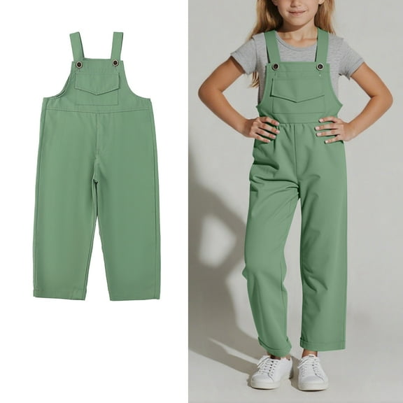 Toddler Girls Jumpsuit Kids Casual Sleeveless Overalls Girls Overalls with Pockets Green Jumpsuit Kids Clothes Girls Size 1-2 Years