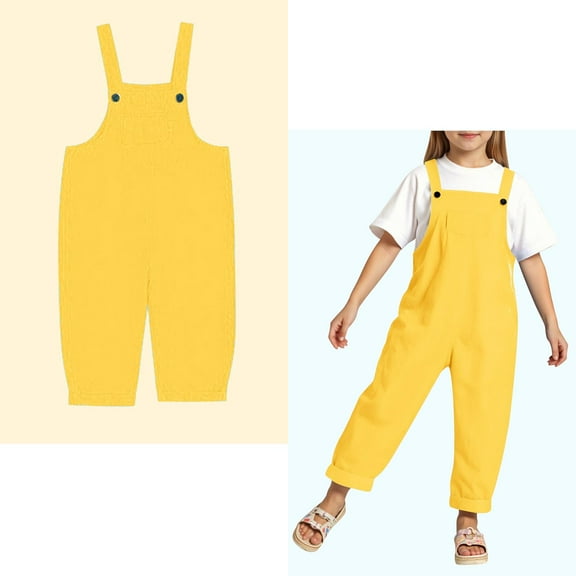 Toddler Girls Jumpsuits Kids Casual Sleeveless Overalls Girls Overalls with Pockets Yellow Jumpsuit Clothes for Middle School Girls 3-4 Years