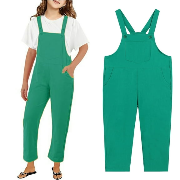 Toddler Girls Jumpsuits Overalls Casual School Romper Green Overalls with Side Pockets for Daily Wear Girls Jumpsuit Size 2-3 Years