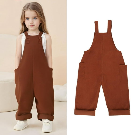 Toddler Girls Jumpsuits Overalls Girls Summer Outfits Rompers With Pockets Adjustable Long Pants Outfits For Girls 2-3 Years Cute Girl Clothing