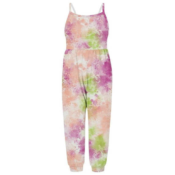 Toddler Girls Jumpsuits Sleeveless Graphic Print Tapered Leg Playsuit Spaghetti Strap Romper Loose Travel Outfits (5-6T, Pink 04)