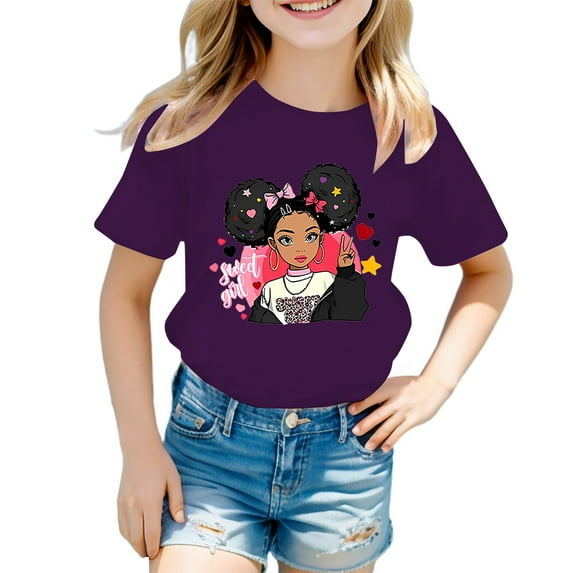 Toddler Girls Kid Cute Graphic Crewneck Short Sleeve Tee Summer Casual T Shirt Clothes Size 3-4T
