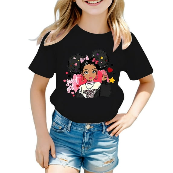 Toddler Girls Kid Cute Graphic Crewneck Short Sleeve Tee Summer Casual T Shirt Clothes Size 3-4T