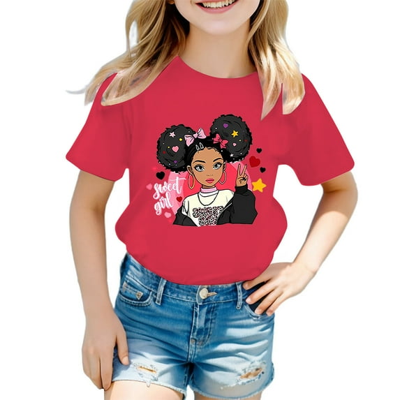 Toddler Girls Kid Cute Graphic Crewneck Short Sleeve Tee Summer Casual T Shirt Clothes Size 3-4T
