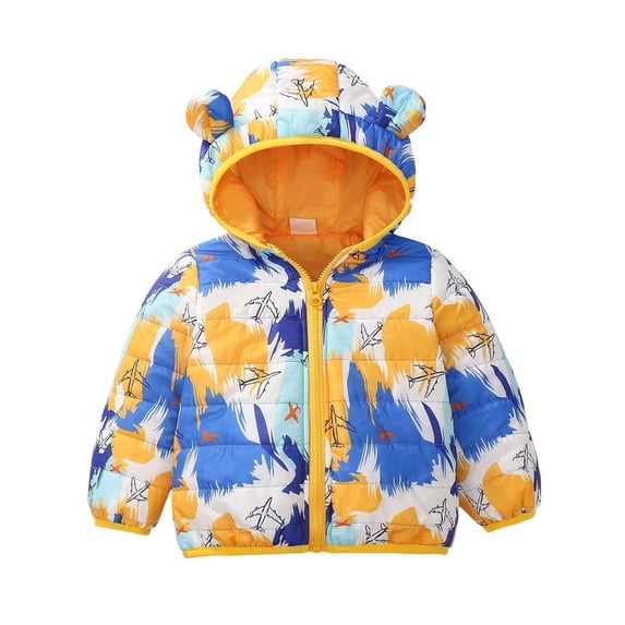 Toddler Girls Kids Jackets Hooded Zipper Cartoon Print Winter Windproof Casual Outerwear Coat Kids Size 3-4T