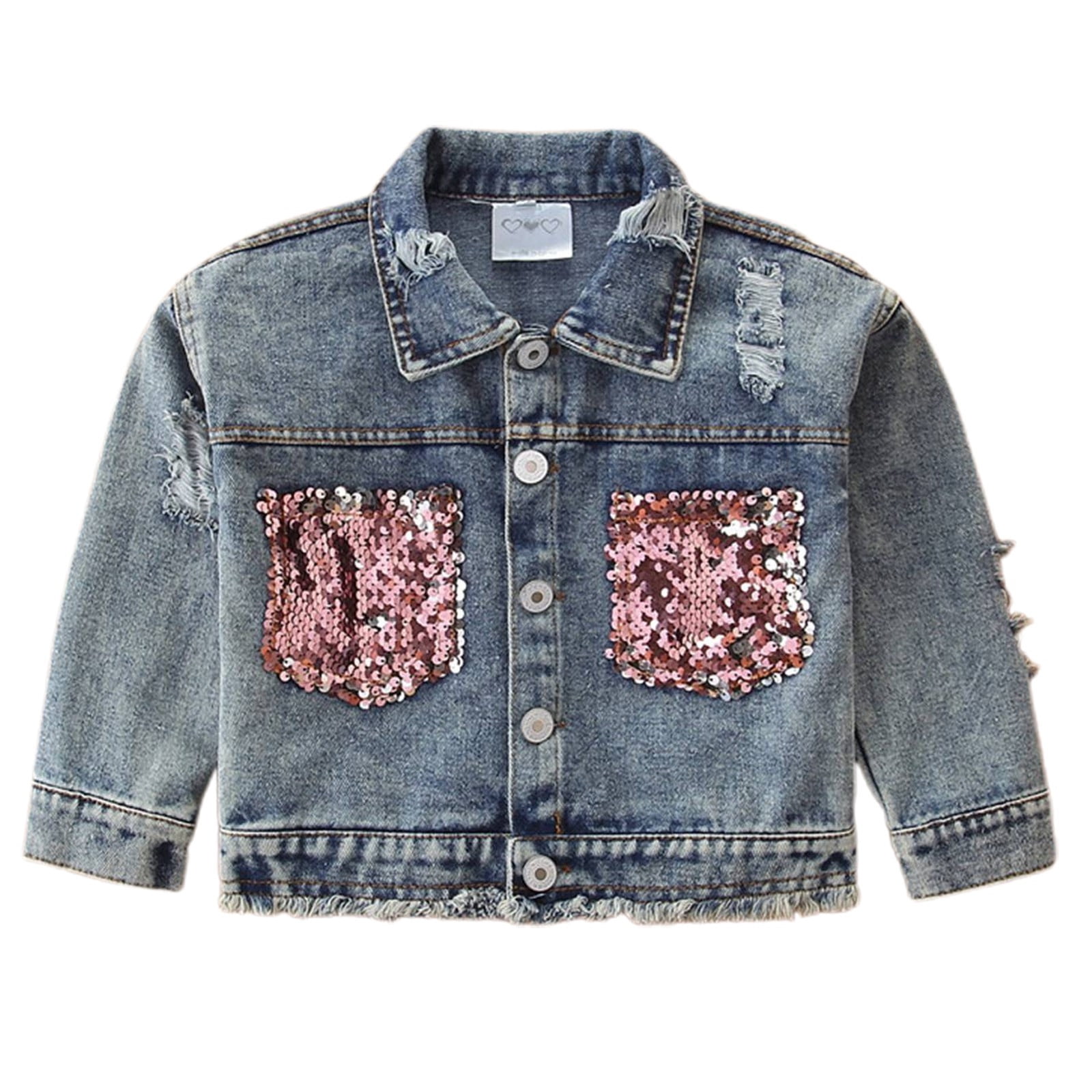 Spring Notebook Kids Toddler Girls Kids Jean Jackets Button Sequin Ripped Long Sleeve Spring ...