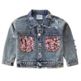 thumbnail image 1 of Toddler Girls Kids Jean Jackets Button Sequin Ripped Long Sleeve Spring And Fall Casual Outerwear Coat Kids Size 3-4T, 1 of 9