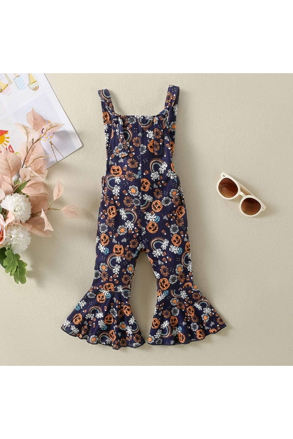 Toddler Girls Kids Jumpsuit,One Piece Pumpkin Playsuit Strap Romper,Infant Toddler Baby Girl Halloween Outfit Pumpkin Suspender Romper Jumpsuit Overalls,Bell Bottom Pants Fall Clothes