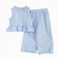 thumbnail image 1 of Toddler Girls Kids Summer Two Piece Outfits Ruffled Tank Tops Wide Leg Pants Sets Blue 2-3 Years, 1 of 6