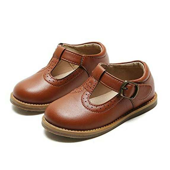 Toddler Girls Kids T-Strap Dress School Uniform Oxford (12-Brown,9M)