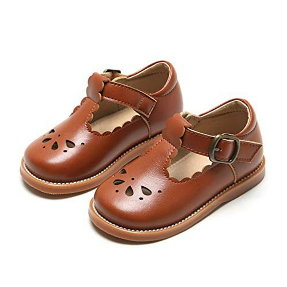 Toddler Girls Kids T-Strap Dress School Uniform Oxford (18-Brown,13M)