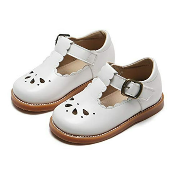 Toddler Girls Kids T-Strap Dress School Uniform Oxford (18-White,13M)