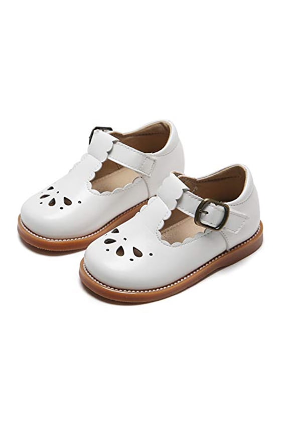 Toddler Girls Kids T-Strap Dress School Uniform Oxford (18-White,9M)