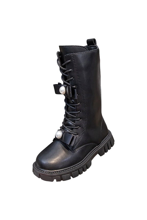 Toddler Girls Knee High Combat Boots Kids Knee Length Riding Booties Fashion Bow Pearl Princess Shoes