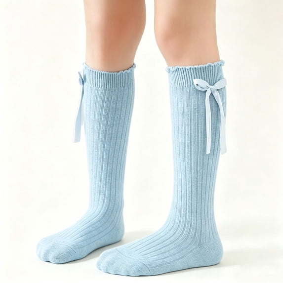 Toddler Girls Knee Hight Stocking Solid Color Bowknot Soft Long Socks 2-8 Years